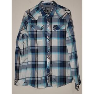 O'Neill Mens Medium Blue Plaid Western Long Sleeve Button Down Shirt